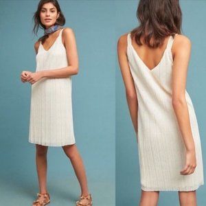 Anthropologie Meadow Rue Prespa Ivory Chevron Sleeveless Pleated Shift Dress